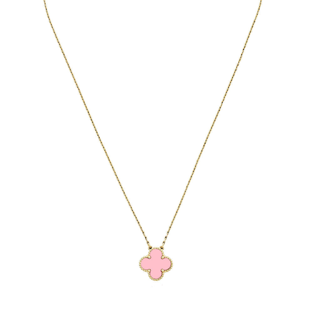 Pink Four Leaf Clover Necklace 925 Stainless Silver 18k Gold Plated