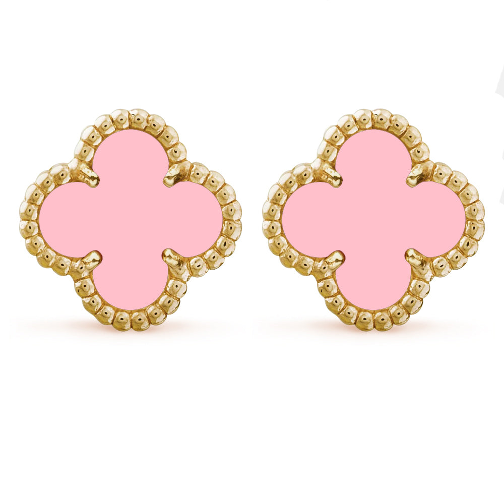Pink Clover Earrings 925 Silver 18k Gold Plated