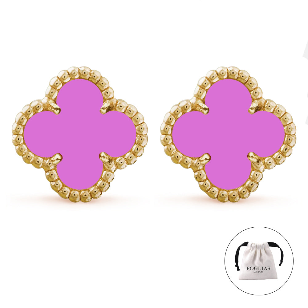 Purple Clover Earrings 925 Silver 18k Gold Plated