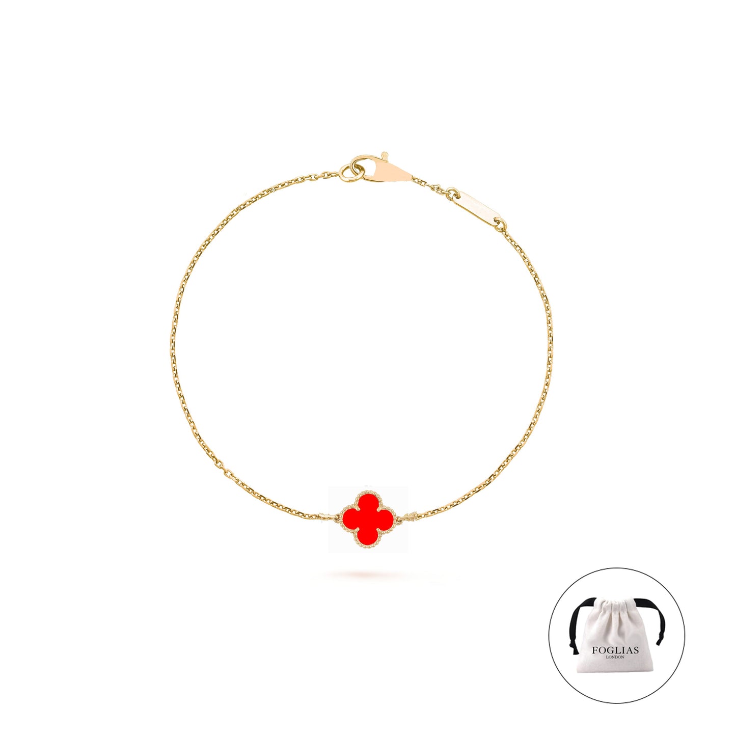 Red Single Clover Four Leaf Bracelet 925 Silver 18k Gold Plated