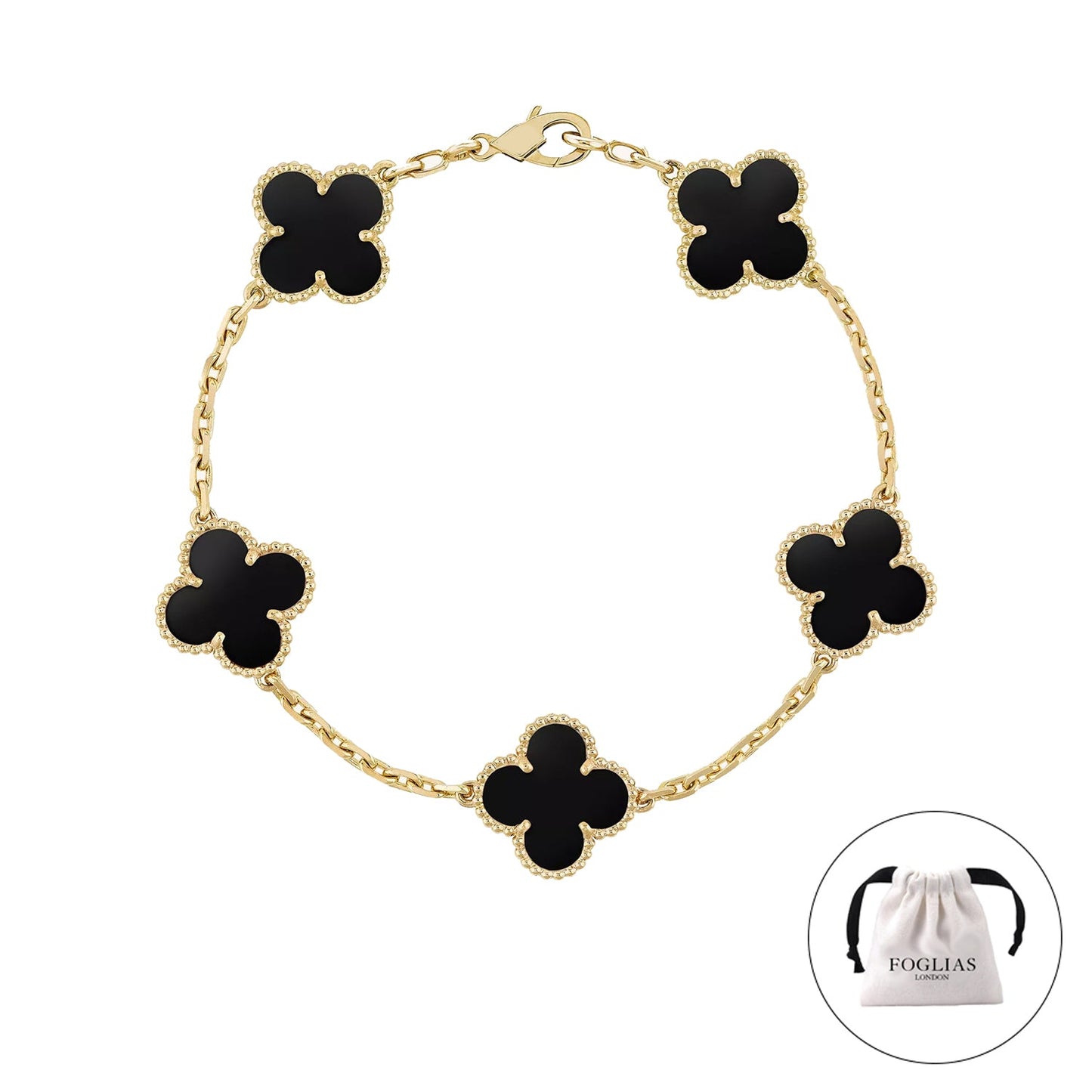Black Clover Bracelet 925 Silver 18k Gold Plated
