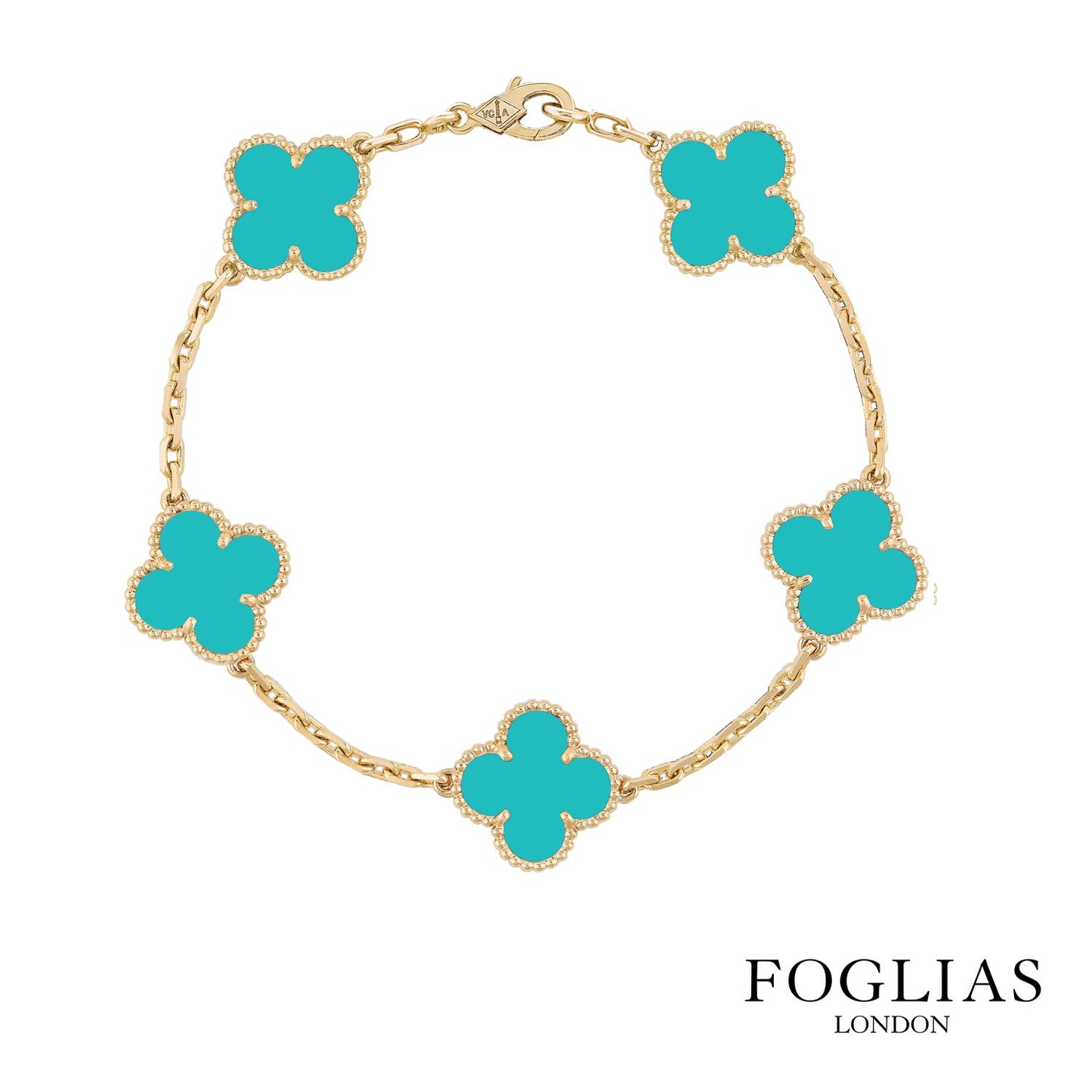 Van Cleef Turqoise Green Bracelet Clover Four Leaf