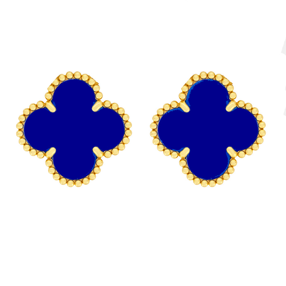 FOGLIAS LONDON Blue Clover Stud Earrings 925 Silver 18k Gold Plated