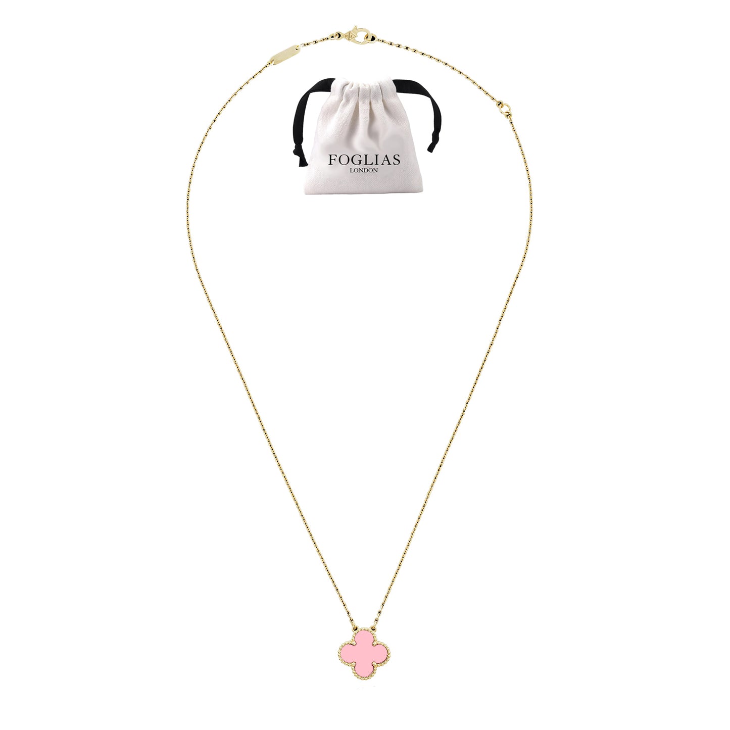 FOGLIAS LONDON Pink Clover Necklace 925 Silver 18k Gold Plated