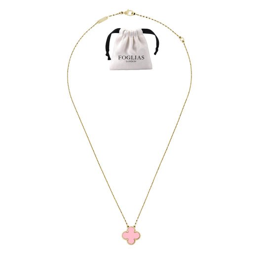 FOGLIAS LONDON Pink Clover Necklace 925 Silver 18k Gold Plated