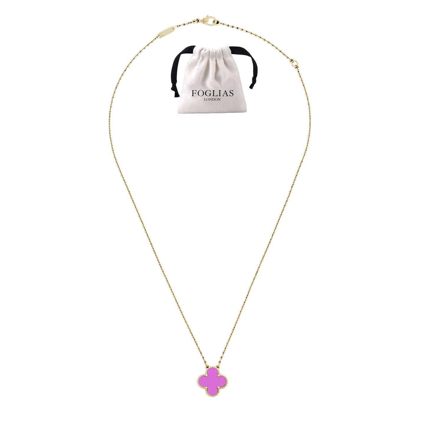 FOGLIAS LONDON Purple Clover Necklace 925 Silver 18k Gold Plated