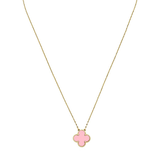Pink Four Leaf Clover Necklace 925 Stainless Silver 18k Gold Plated