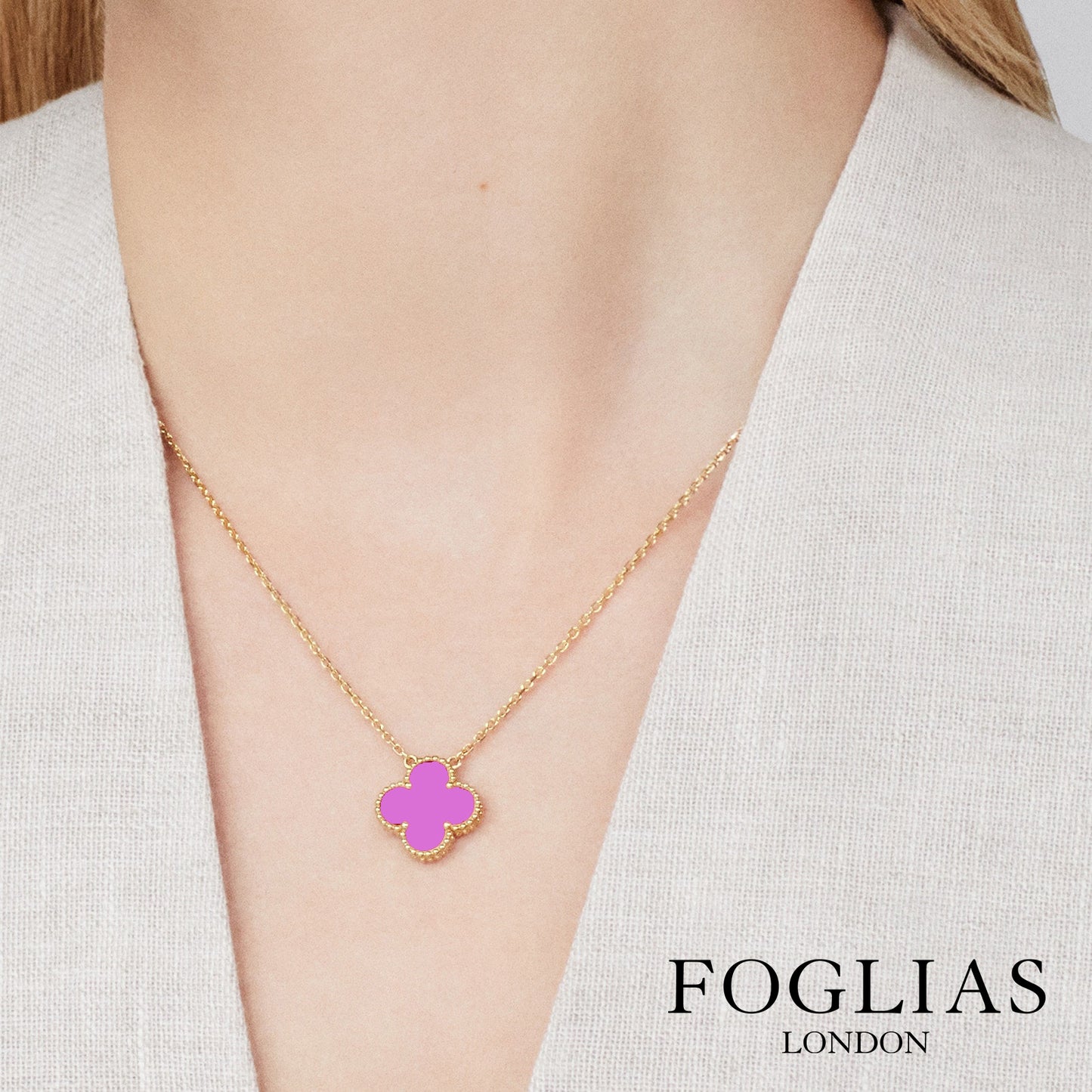 FOGLIAS LONDON Purple Clover Necklace 925 Silver 18k Gold Plated