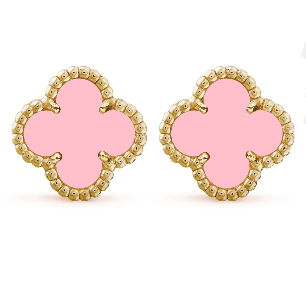 FOGLIAS LONDON Pink Clover Earrings 925 Silver 18k Gold Plated