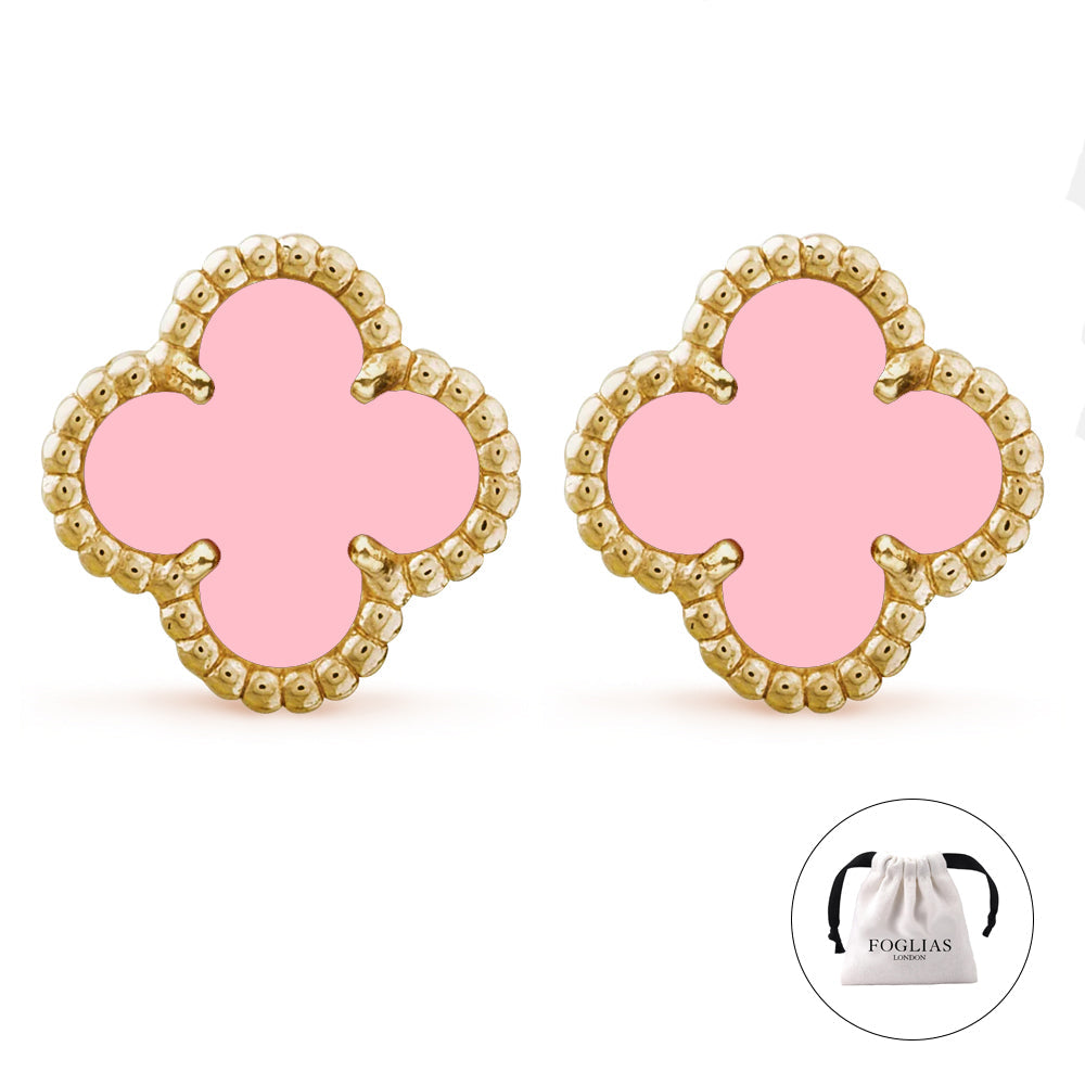 Pink Clover Earrings 925 Silver 18k Gold Plated