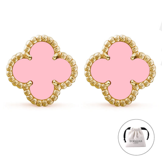 Pink Clover Earrings 925 Silver 18k Gold Plated