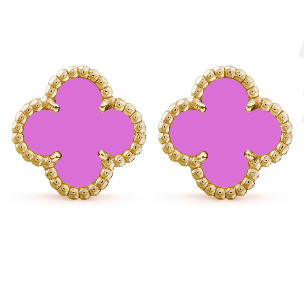 Purple Clover Necklace Earrings Set 925 Silver 18k Gold Plated