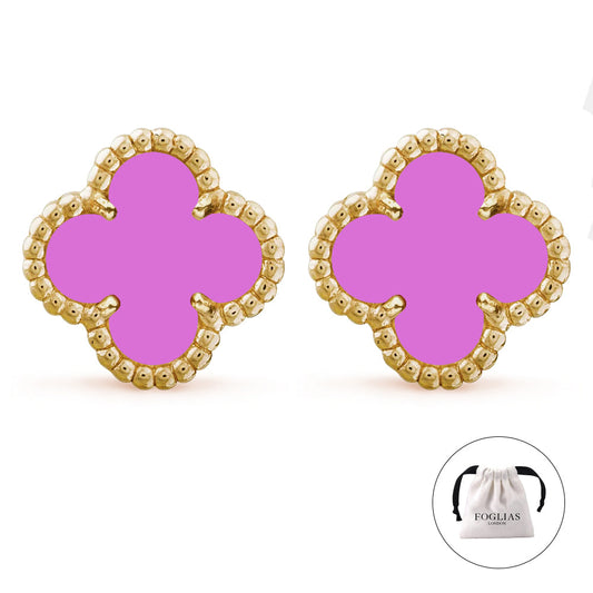 Purple Clover Earrings 925 Silver 18k Gold Plated