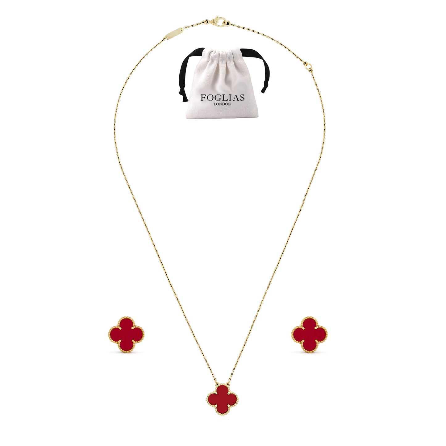 RED VAN CLEEF NECKLACE EARRINGS SET