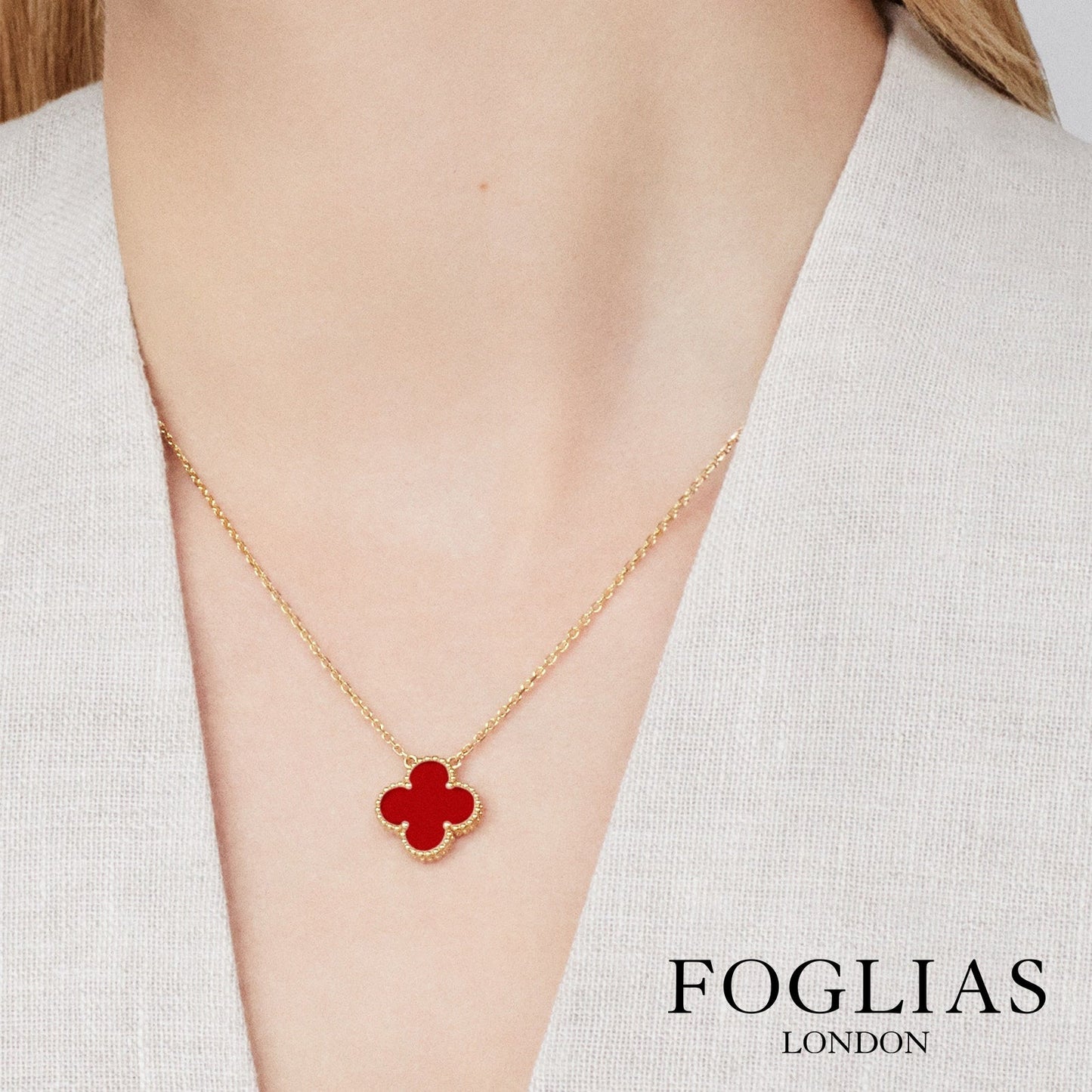 Red Clover Necklace Earrings Set 925 Silver 18k Gold Plated