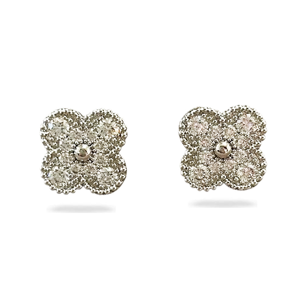 Diamond Silver Clover Stud Earrings 925 Silver 18k Gold Plated