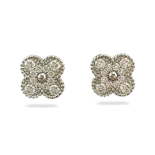 Diamond Silver Clover Stud Earrings 925 Silver 18k Gold Plated