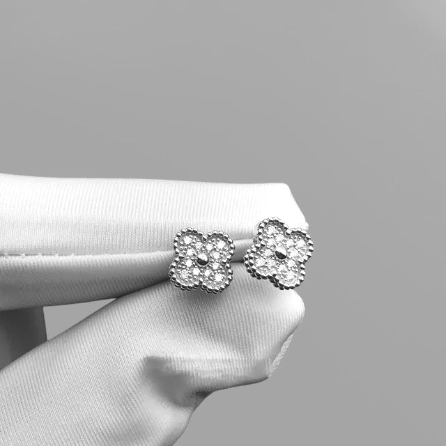 Diamond Silver Clover Stud Earrings 925 Silver 18k Gold Plated