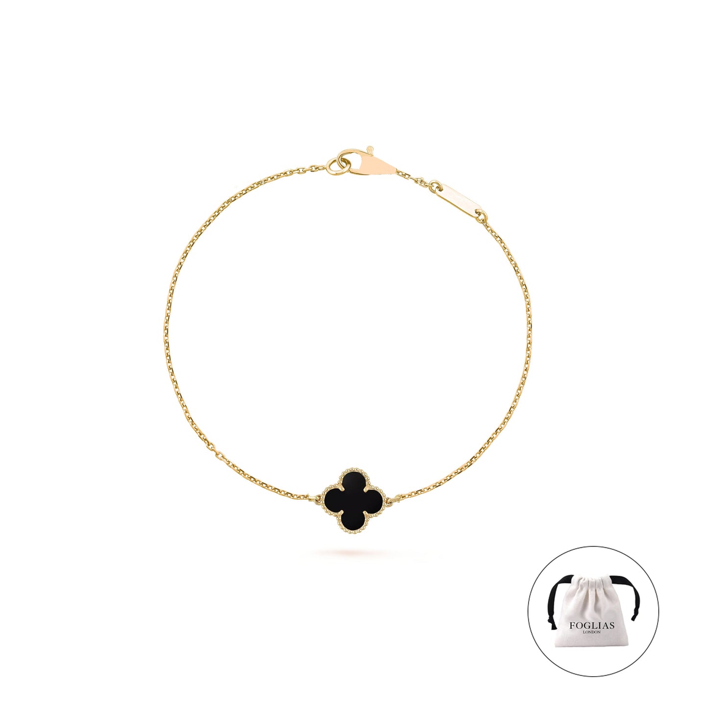 Black Single Clover Four Leaf Bracelet 925 Silver 18k Gold Plated