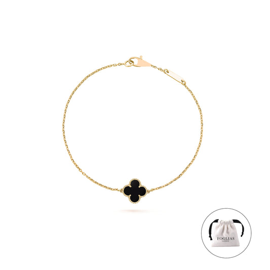 Black Single Clover Four Leaf Bracelet 925 Silver 18k Gold Plated