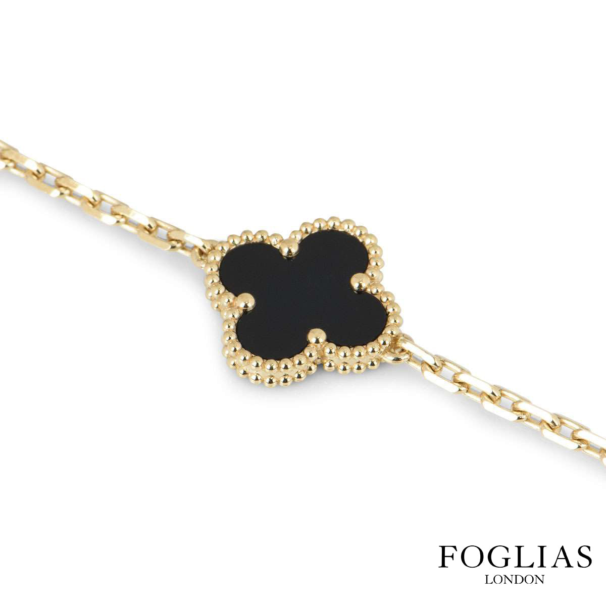 Black Single Clover Four Leaf Bracelet 925 Silver 18k Gold Plated