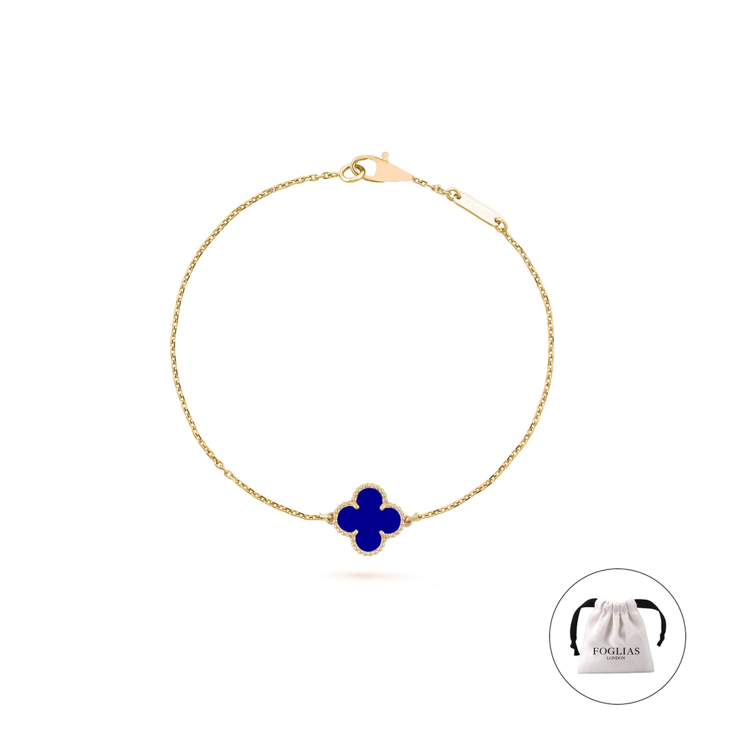 Blue Single Clover Four Leaf Van Cleef Bracelet by FOGLIAS LONDON