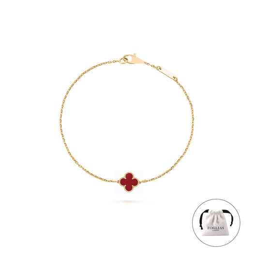 Dark Red Single Clover Four Leaf Bracelet 925 Silver 18k Gold Plated