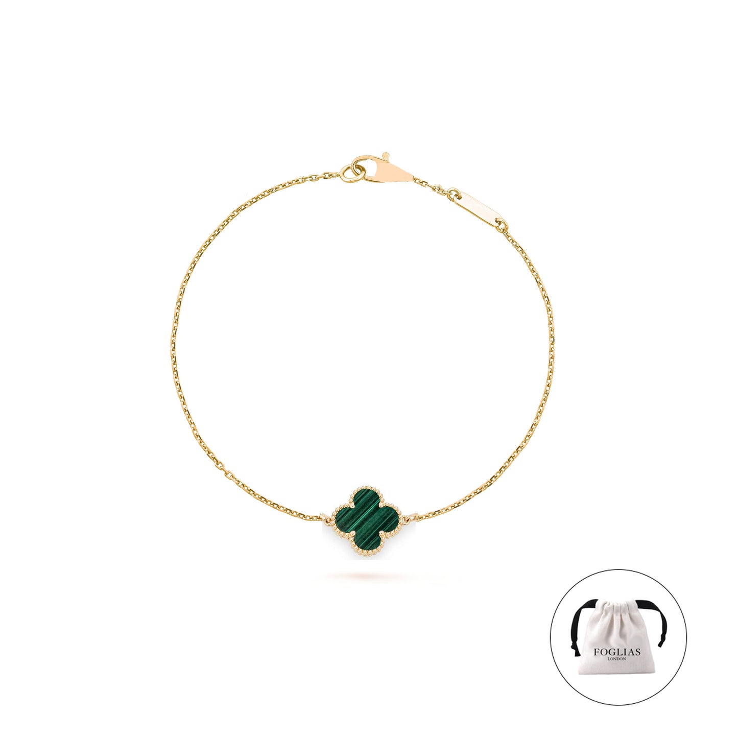 Green Single Clover Four Leaf Bracelet 925 Silver 18k Gold Plated