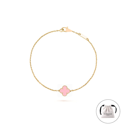FOGLIAS LONDON Pink Single Clover Four Leaf Bracelet 925 Silver 18k Gold Plated