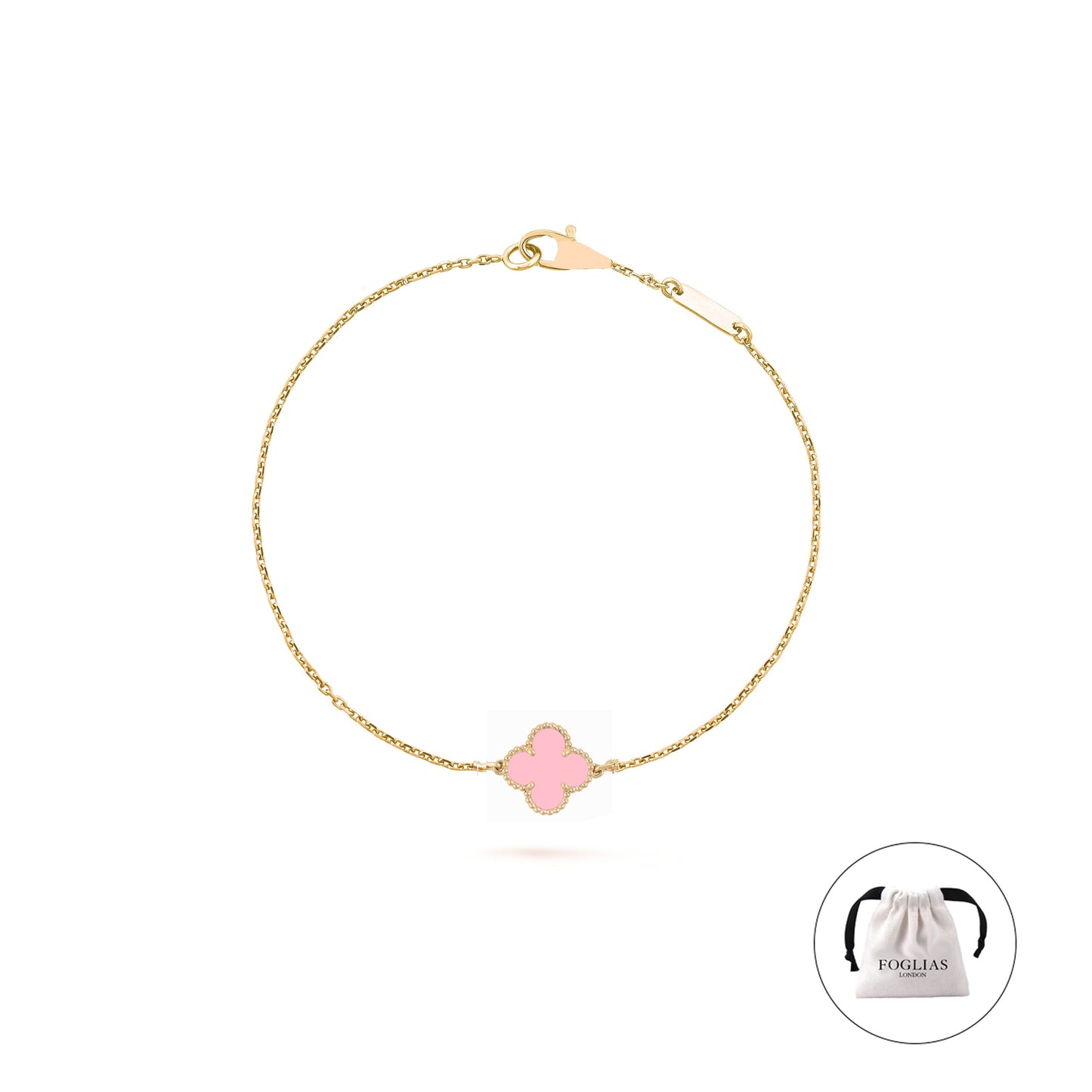 Pink Single Clover Four Leaf Bracelet 925 Silver 18k Gold Plated