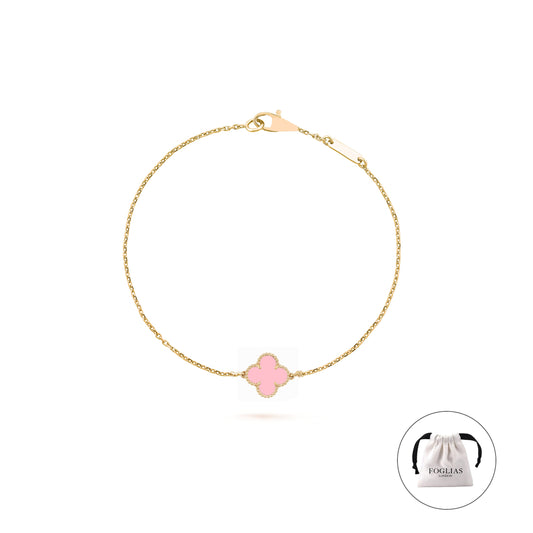 Pink Single Clover Four Leaf Bracelet 925 Silver 18k Gold Plated