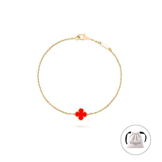 Red Single Clover Four Leaf Bracelet 925 Silver 18k Gold Plated