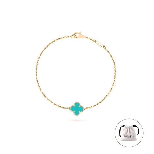 Turquoise Green Single Leaf Van Cleef Clover Bracelet by FOGLIAS LONDON