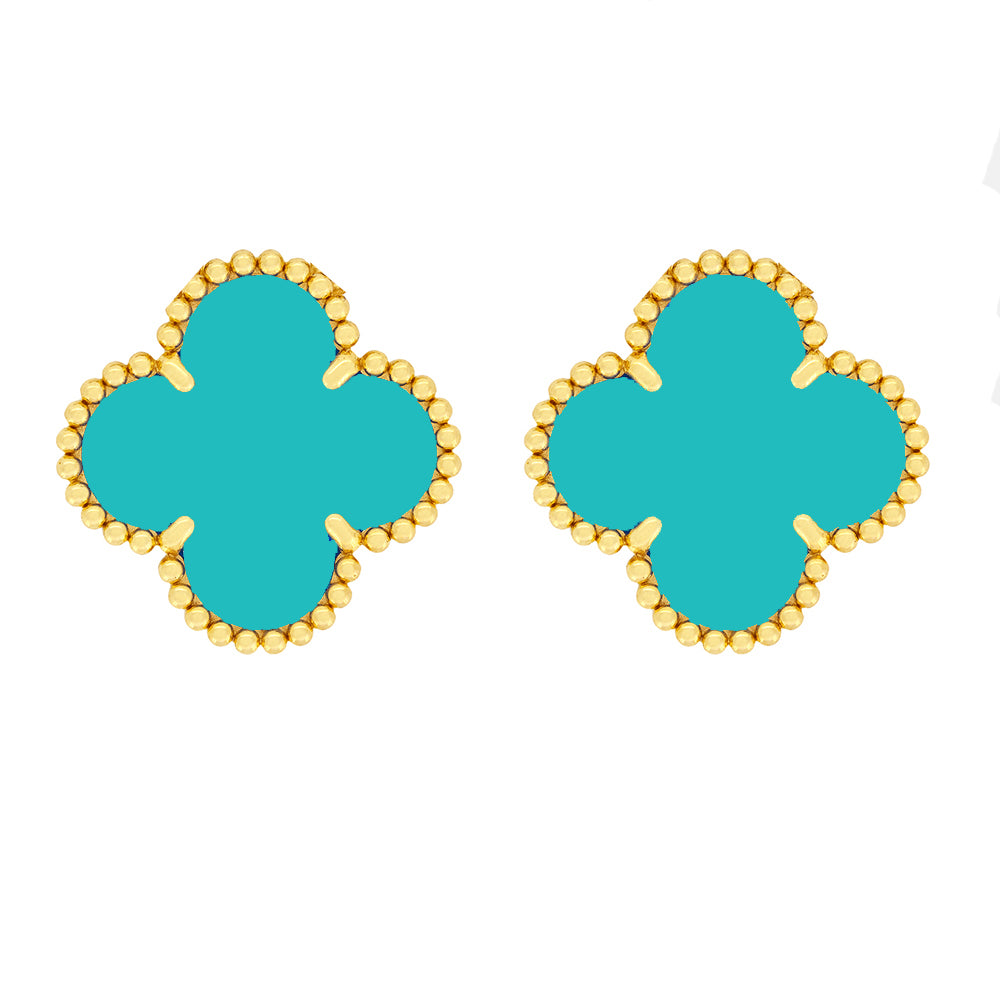 FOGLIAS LONDON Turquoise Green Clover Stud Earrings 925 Silver 18k Gold Plated