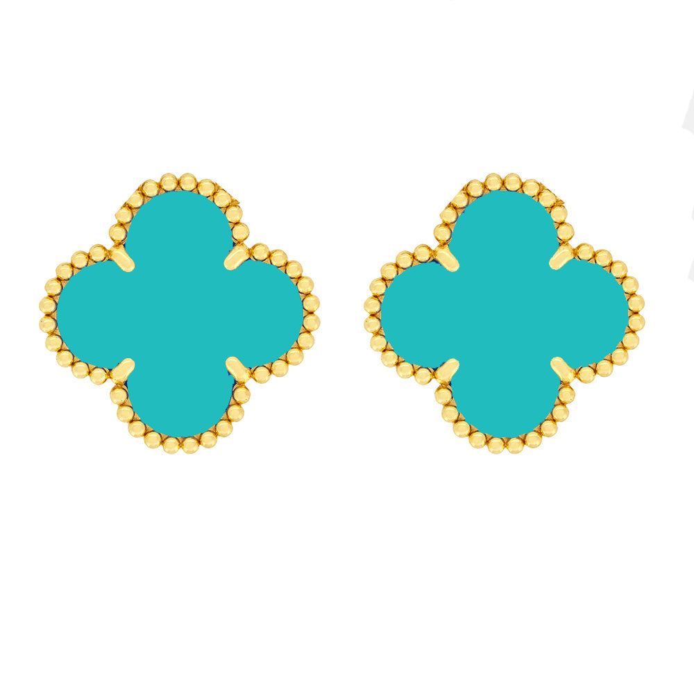 Turquoise Green Clover Stud Earrings 925 Silver 18k Gold Plated