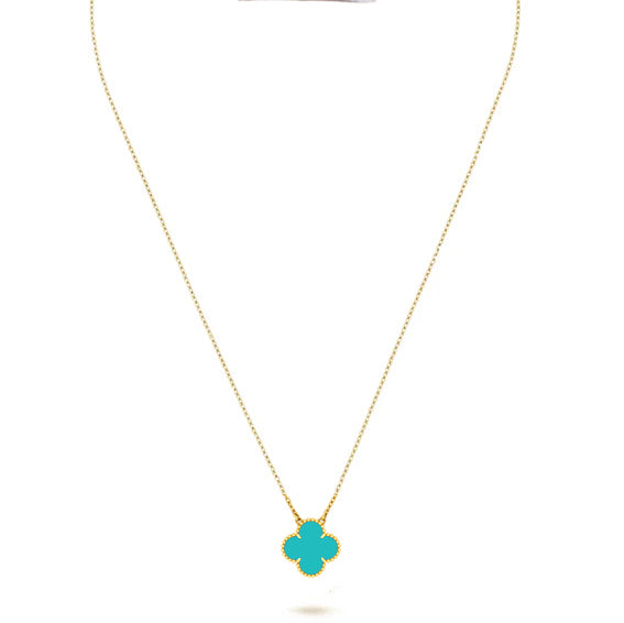 FOGLIAS LONDON Turquoise Green Clover Necklace 925 Silver 18k Gold Plated