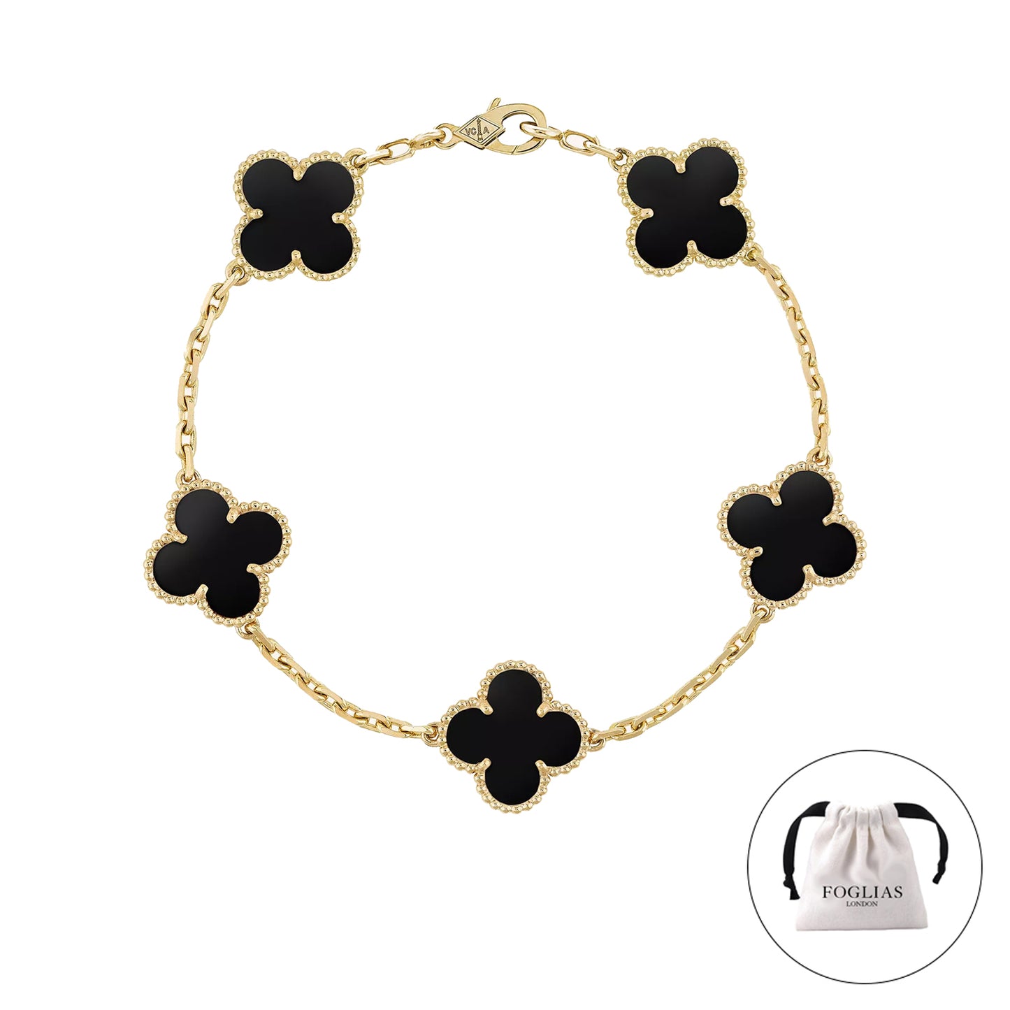 FOGLIAS LONDON Black Clover Bracelet 925 Silver 18k Gold Plated