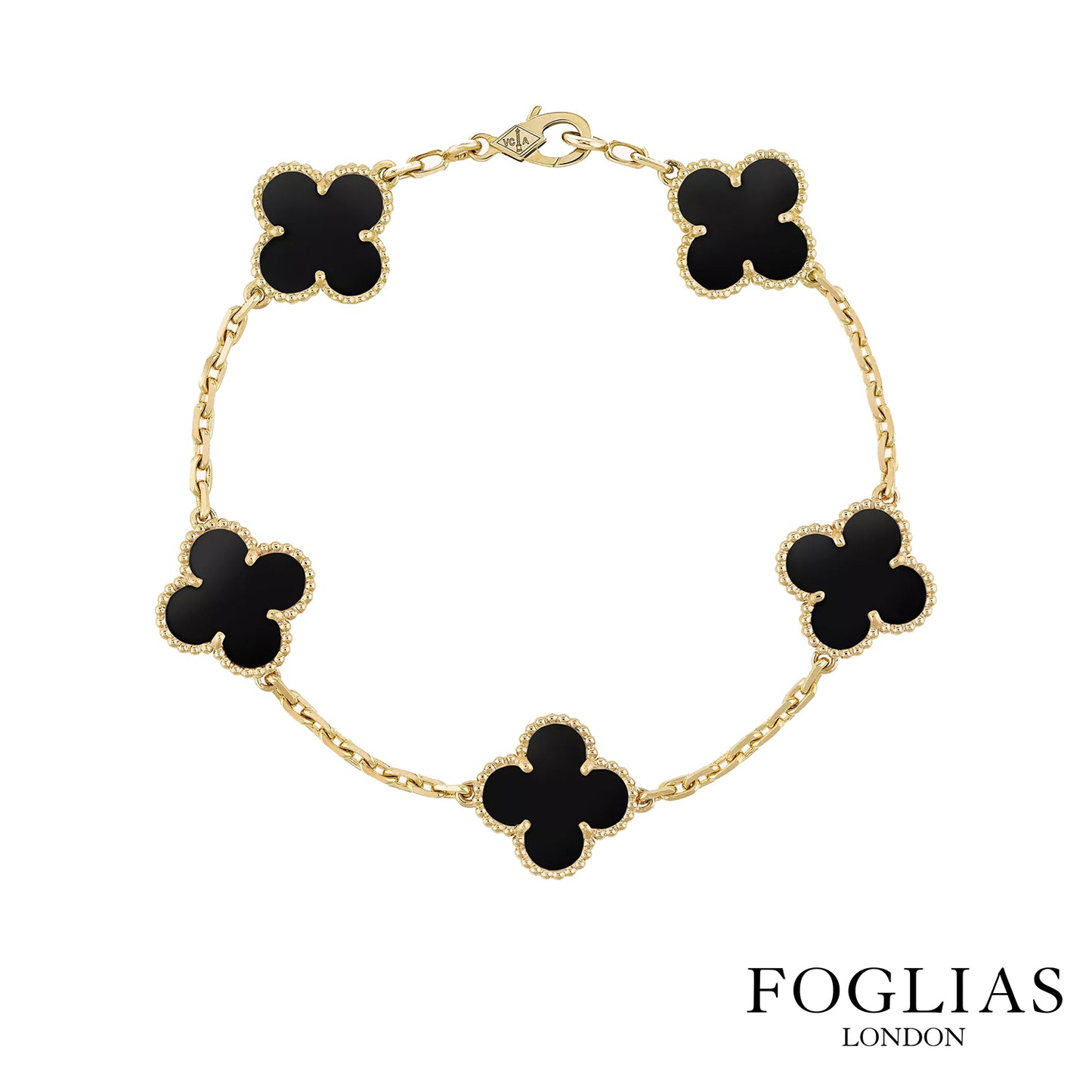 FOGLIAS LONDON Black Clover Bracelet 925 Silver 18k Gold Plated