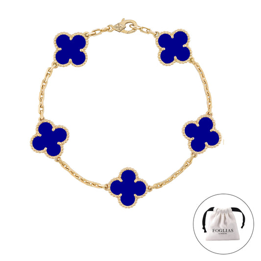 FOGLIAS LONDON Blue Clover Bracelet 925 Silver 18k Gold Plated