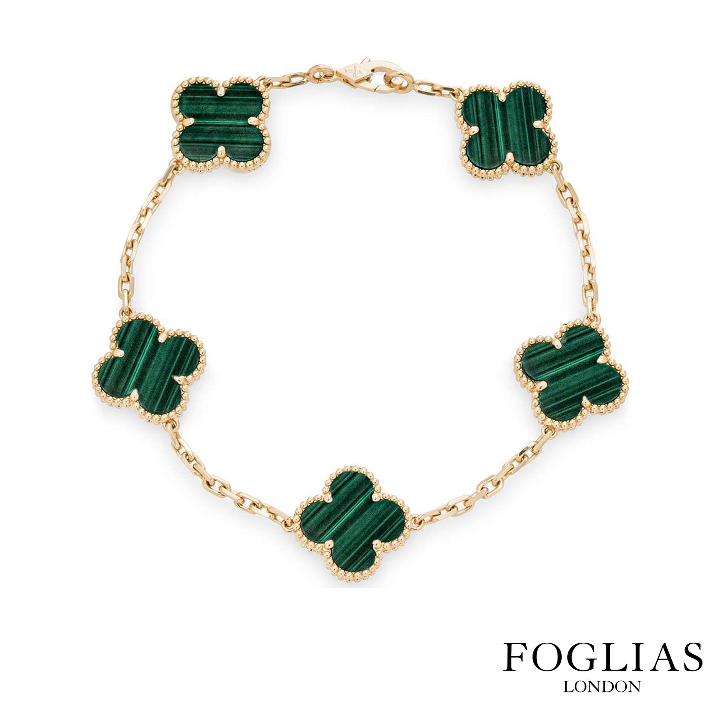 FOGLIAS LONDON Green Clover Necklace Earrings Bracelets Set 925 Silver 18k Gold Plated