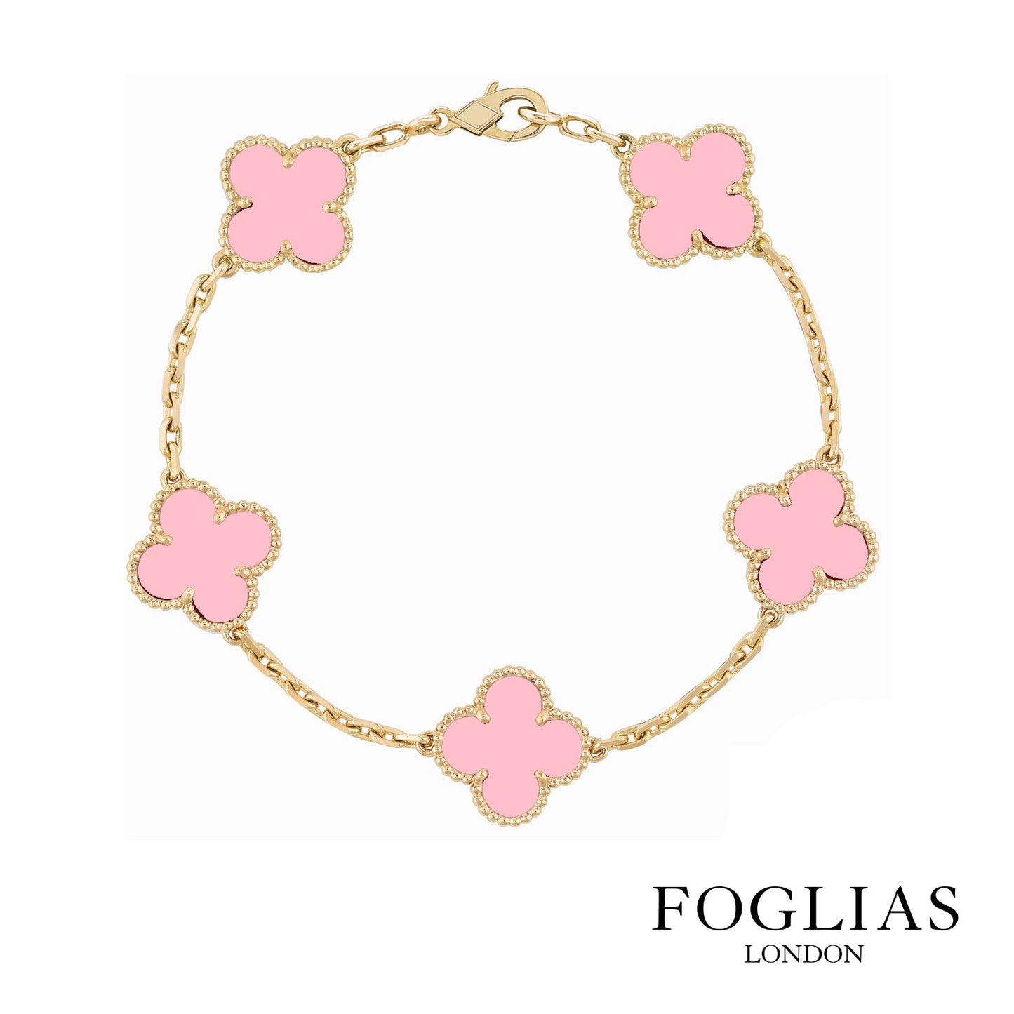 Pink Clover Bracelet 925 Silver 18k Gold Plated