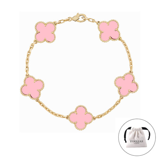 FOGLIAS LONDON Pink Clover Bracelet 925 Silver 18k Gold Plated