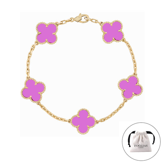 FOGLIAS LONDON Purple Clover Bracelet 925 Silver 18k Gold Plated