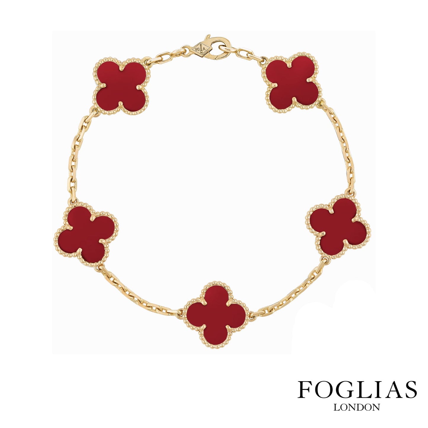 Red Clover Necklace Earrings Bracelet Set 925 Silver 18k Gold Plated