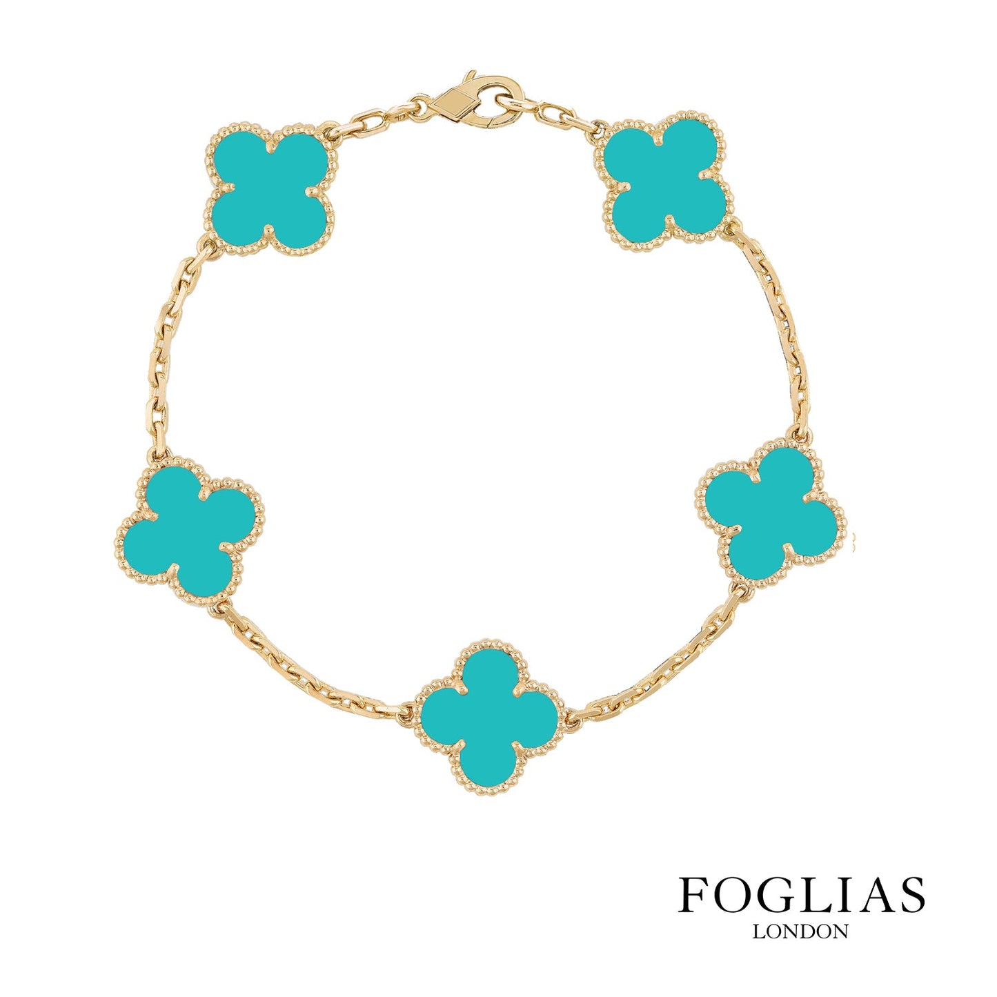 Van Cleef Turqoise Green Bracelet Clover Four Leaf