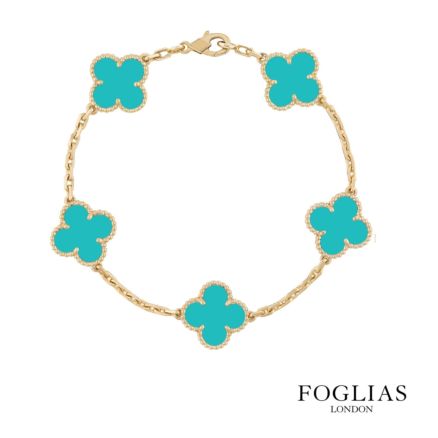 Van Cleef Turqoise Green Bracelet Clover Four Leaf