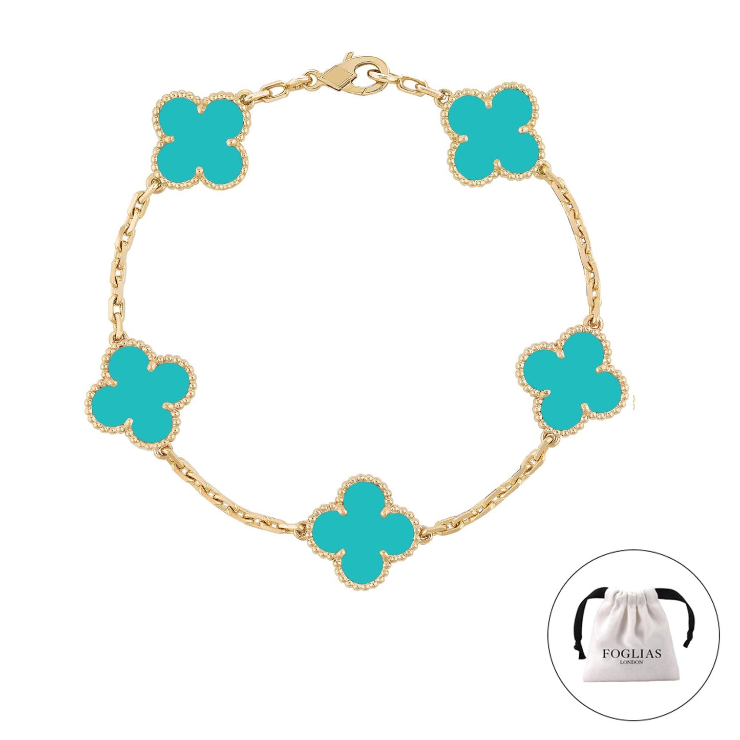 Van Cleef Turqoise Green Bracelet Clover Four Leaf