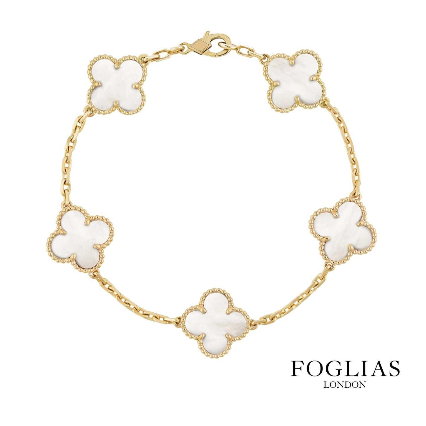 Van Cleef White Bracelet Clover Four Leaf