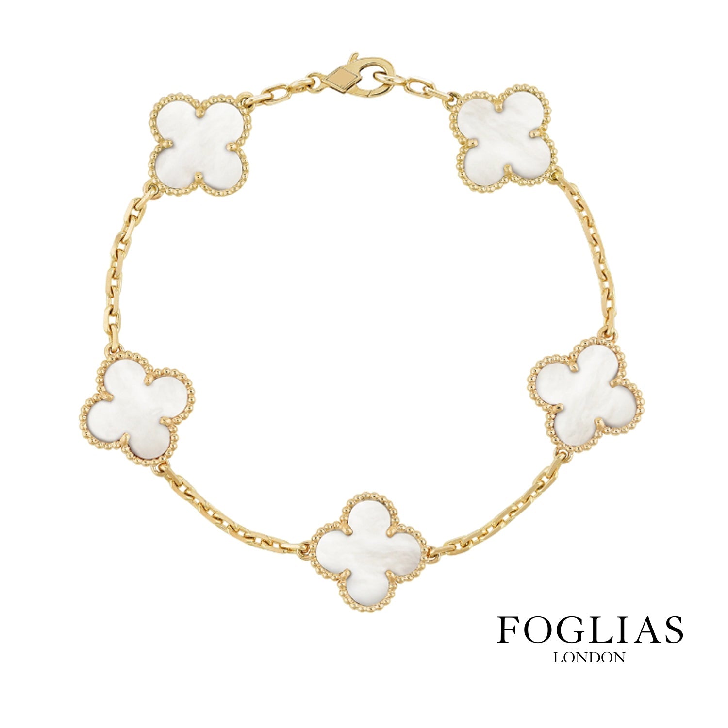 Van Cleef White Bracelet Clover Four Leaf