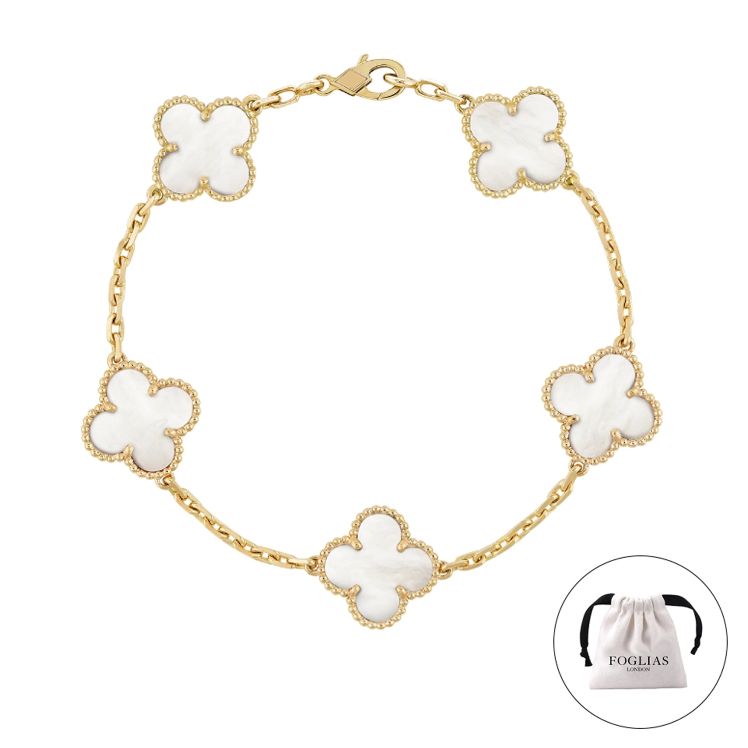 FOGLIAS LONDON Van Cleef White Bracelet Clover Four Leaf